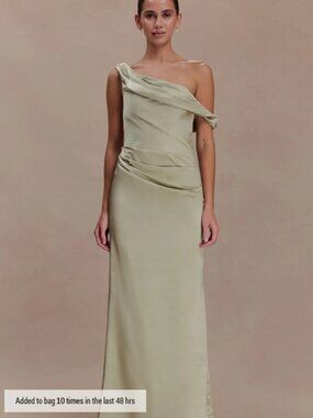 Meshki Dalia Off Shoulder Satin Maxi Dress - Sage